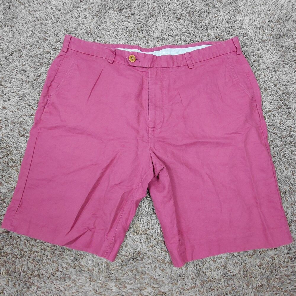 Brooks Brothers Baird McNutt Bermuda Shorts Men 38 Red Irish Linen Blend Chino